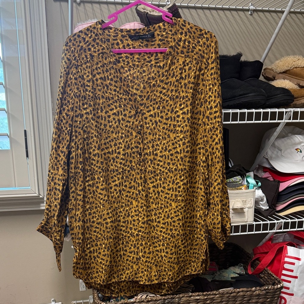 Zara Leopard Print Blouse - Brown and Black